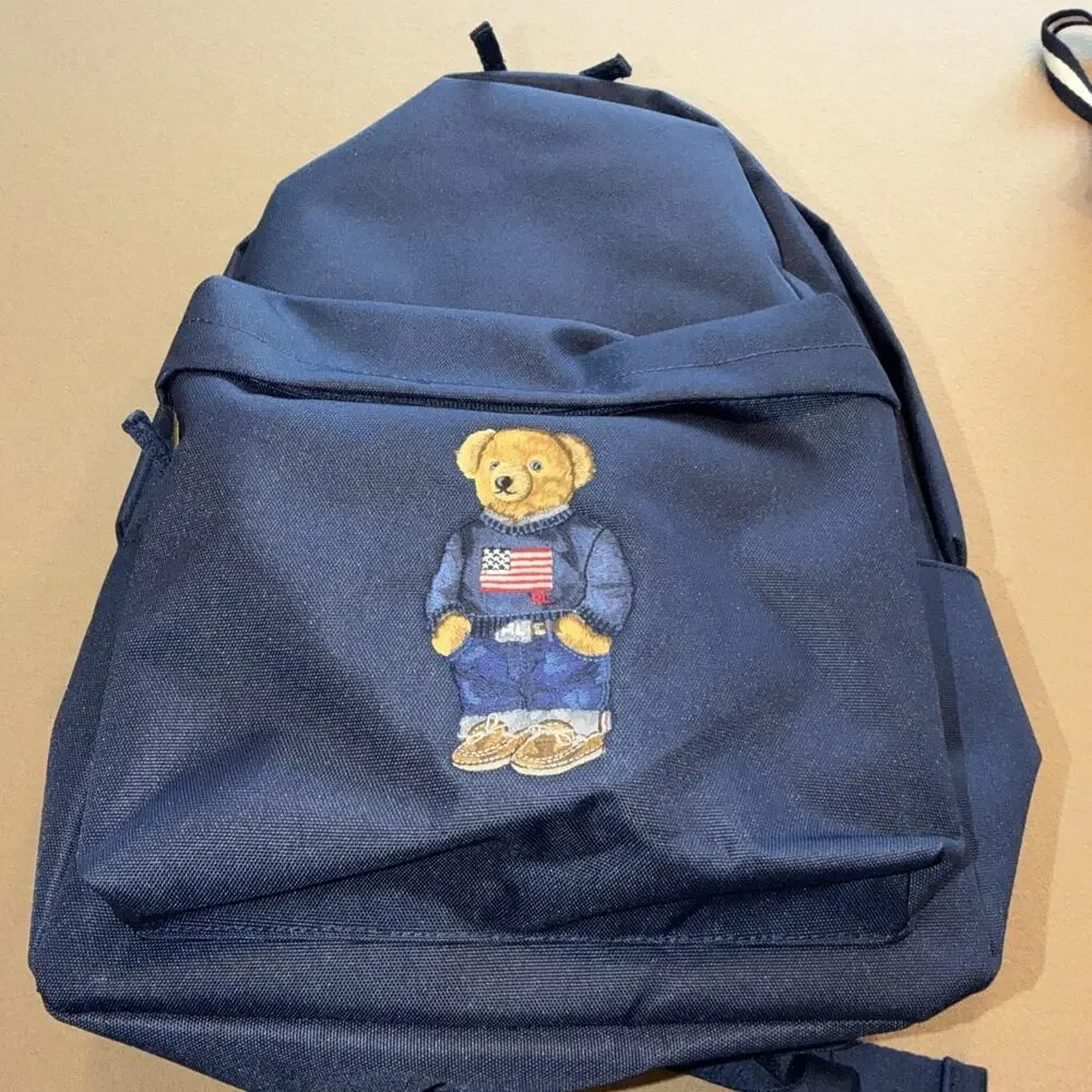 Polo Ralph Lauren Navy Backpack Full Size Laptop Unisex Embroidered Bear School